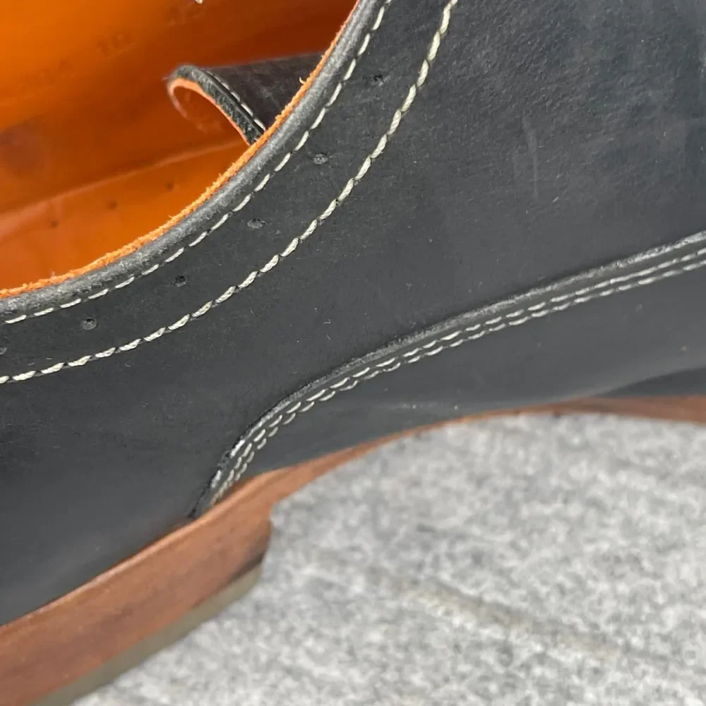 Van Lier‎ men's classic black oxford dress shoes size 10, contrast stitching